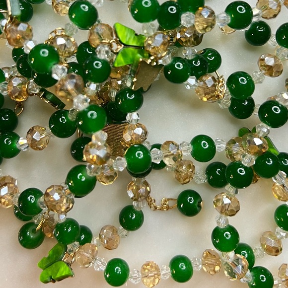 #150 Elegant Green and Gold Beaded Bracelet In Butterfly Charm - Picture 3 of 6
